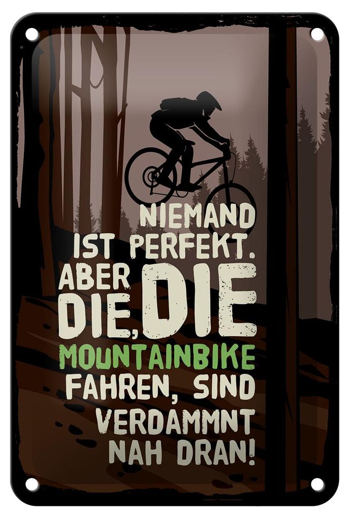 Blechschild Fahrrad 12x18 cm Niemand Perfekt aber die die Mountainbike Schild