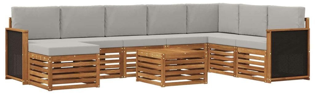 vidaXL Outdoor-Sofagarnitur mit Kissen 7 pcs Natürlich und Hellgrau