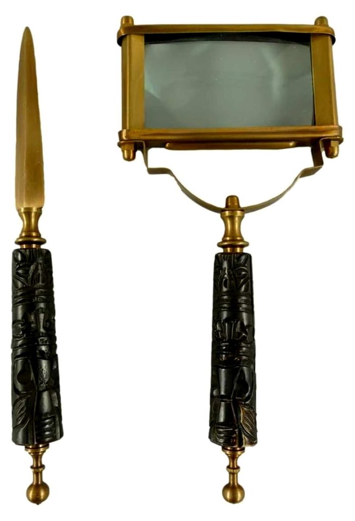 Leselupe und Brieföffner Set aus brüniertem Messing