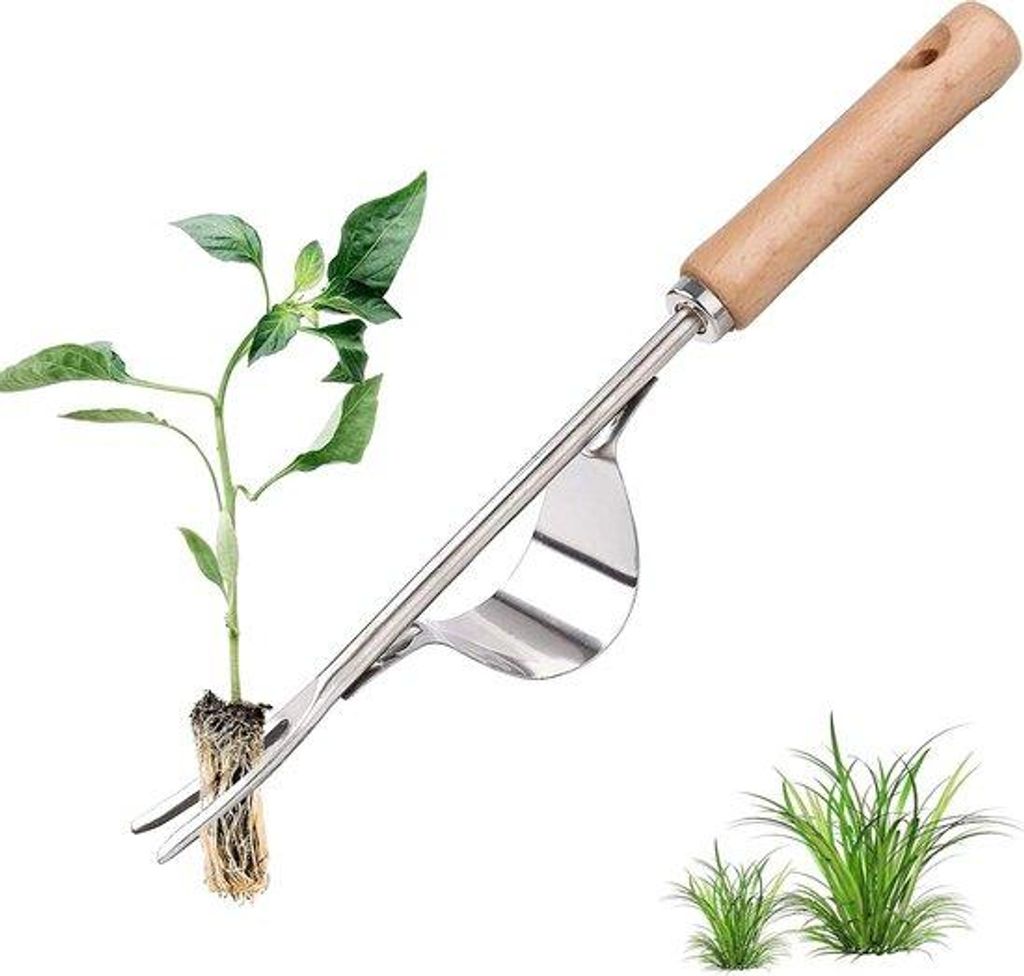 Manueller Unkrautstecher aus Edelstahl, Gartengerät mit Naturholzgriff zum Graben, Unkrautstecher, Hacke, Setzling, Jätentransplantation, tragbar...