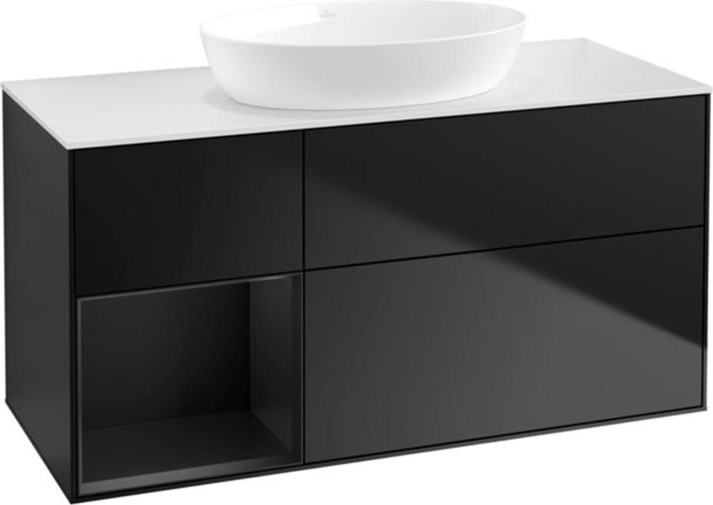 V&B Waschtischunterschrank Wandbeleuchtung Finion 120cm, Pl w m, Reg bla m Lac, bla m Lac