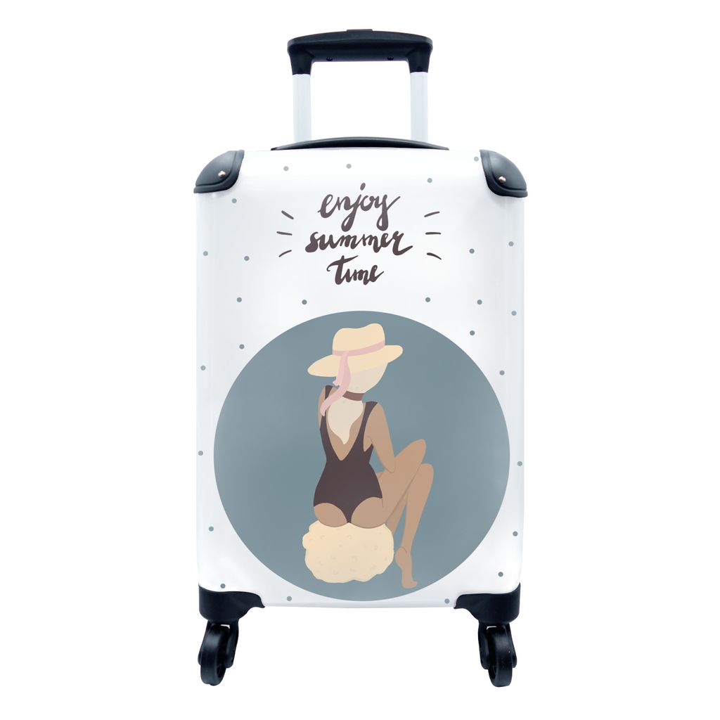 MuchoWow Koffer Handgepäck Trolley Rollkoffer Kleine Reisekoffer mit 4 Rollen - Sommer - Zitat - Badeanzug - Cabin Size < 55x40x23 cm & 55x40x20...