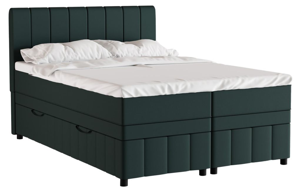 Boxspringbett Doppelbett 140x200, Dunkelgrün, AVALON, mit Bettkästen, mit Matratze, mit Topper, Panda Möbel