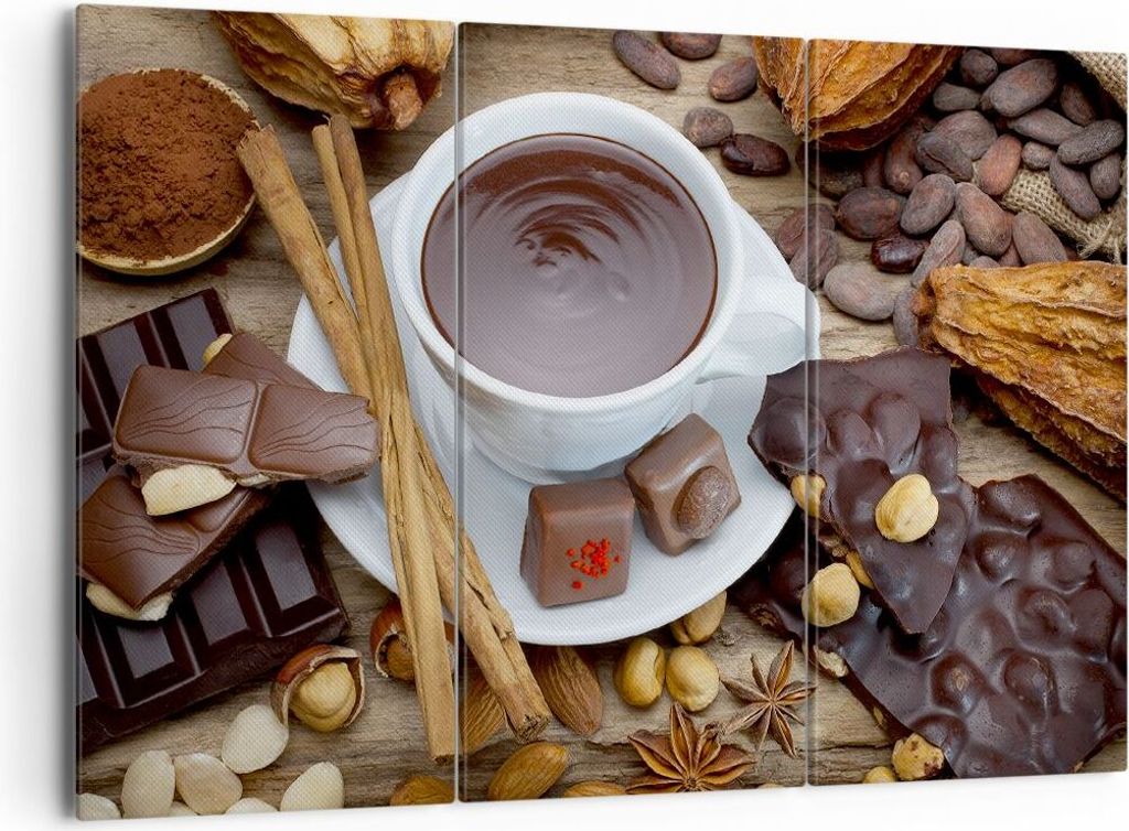 Bild auf Leinwand - Leinwandbild - Tasse Schokolade trinken Zimt - 165x110cm - Wand Bild - Wanddeko - Leinwanddruck - Bilder - Kunstdruck - Leinwan...