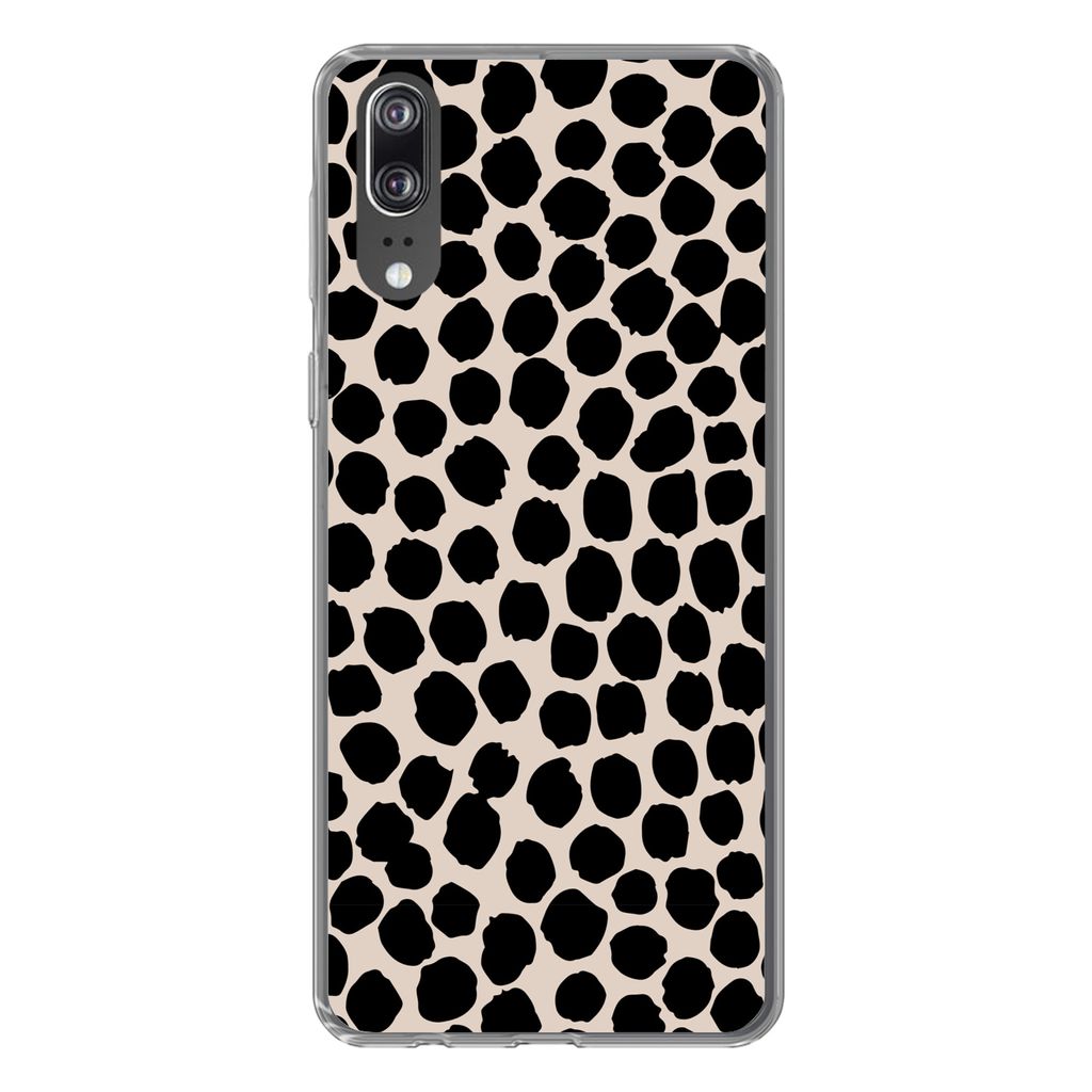 MuchoWow Handyhülle Schutzhülle Hülle für Huawei P20 Polka dots - Schwarz - Beige Silikon Softcase Handy Hülle - Hardcover