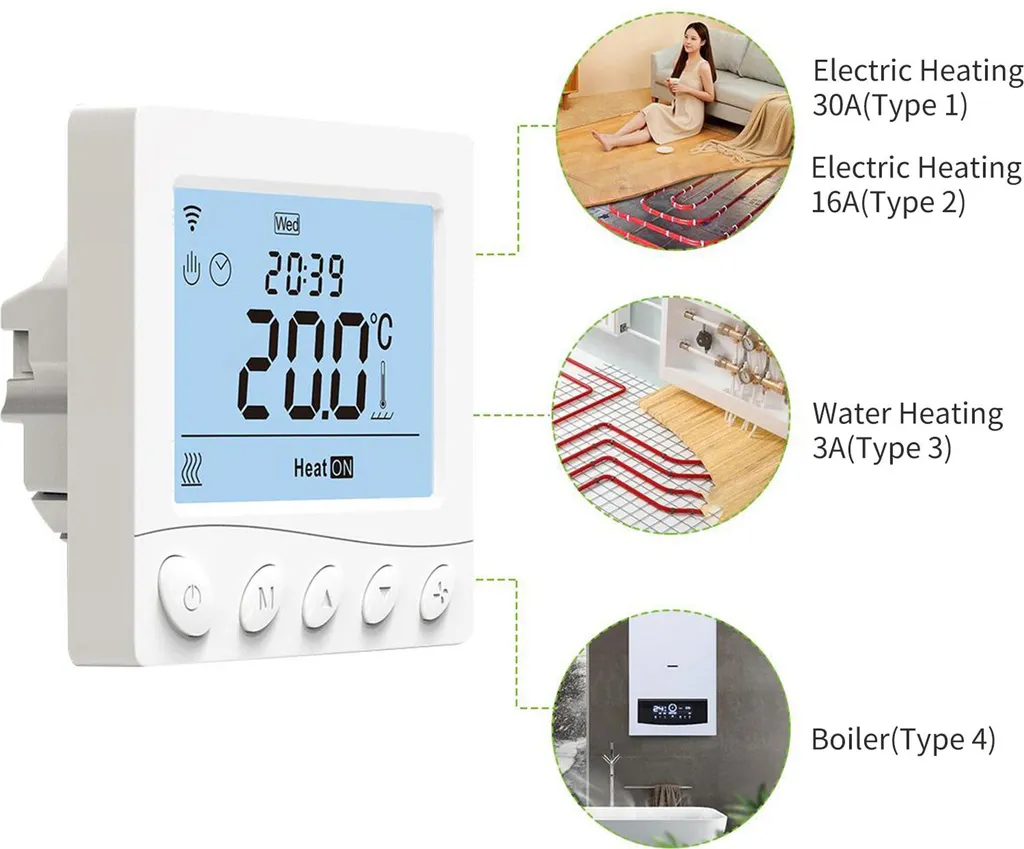 Thermostat Intelligent Mural Programmable WiFi pour Chauffage Sol 16A - 4