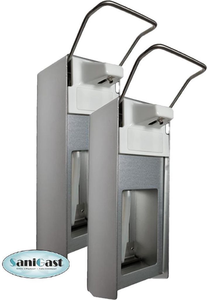 2 Desinfektionsspender Alu 500 ml Euronorm - kurzer Hebel - Frontplatte