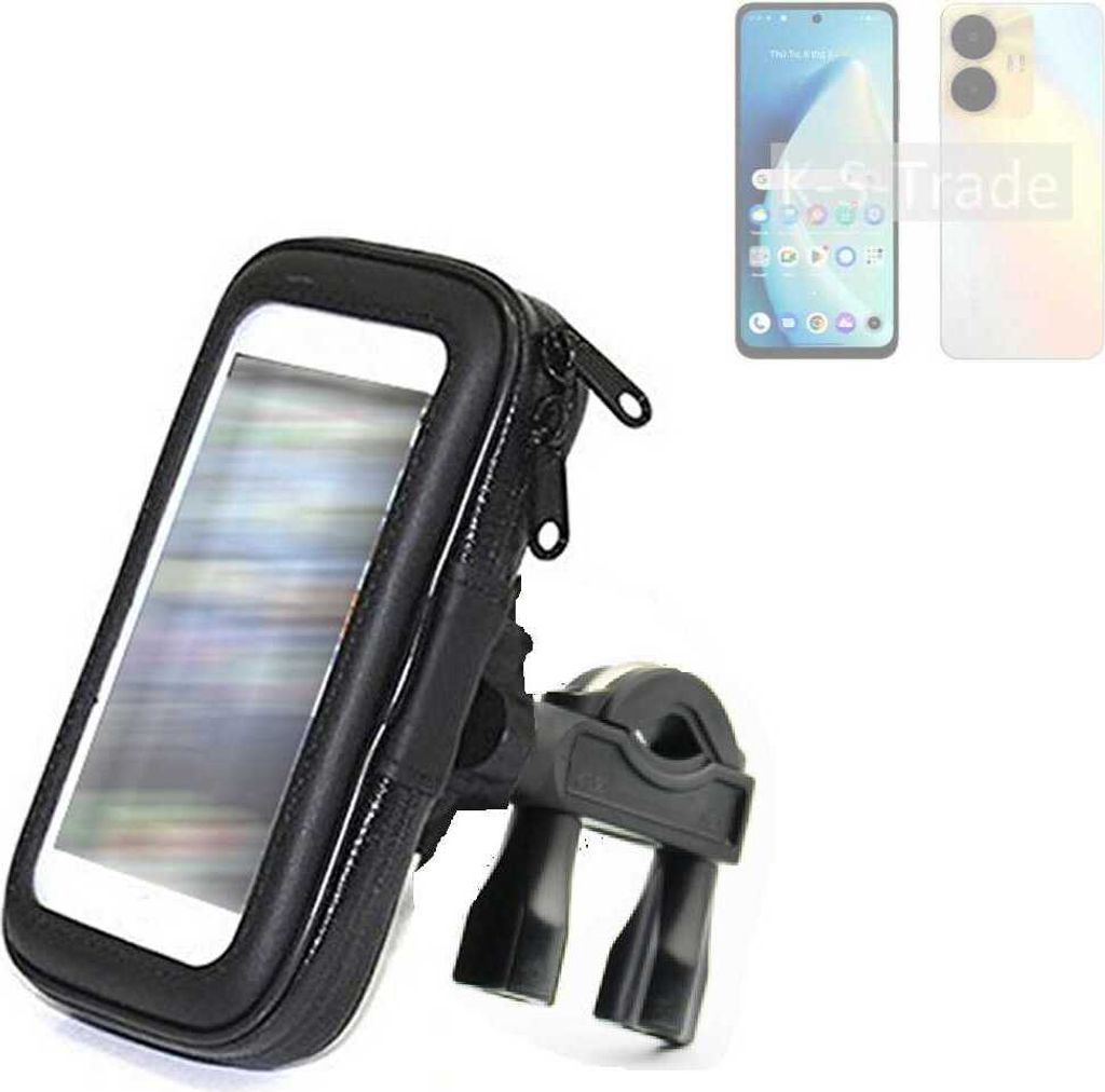 K-S-Trade Fahrrad-Halterung kompatibel mit Realme C55 Handy-Halterung Halter Lenkstange Fahrradhalterung Motorrad Bike Mount Wasserabweisend