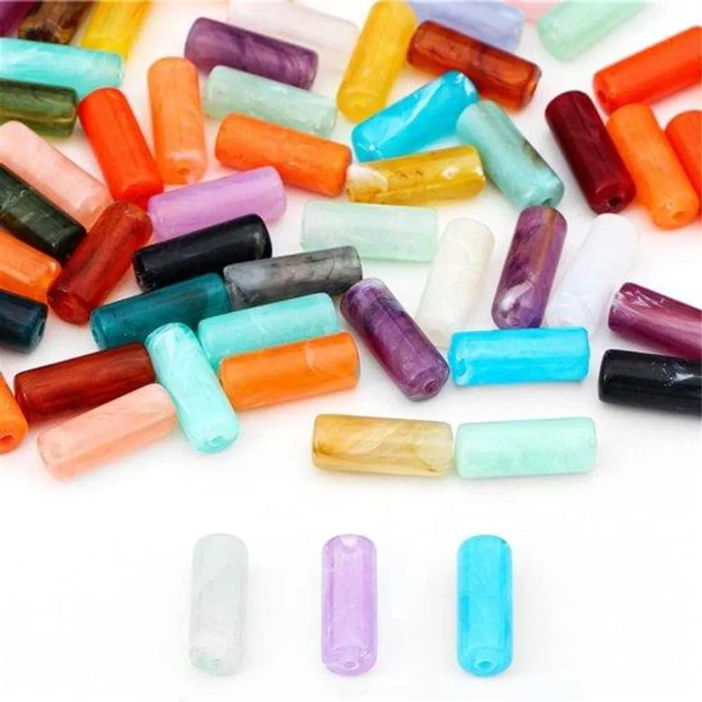 Perles Tubulaires en Acrylique 8x20mm - Lot de 20 Pièces pour Bijoux