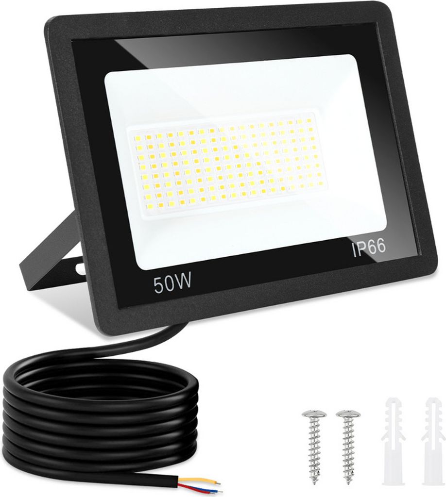 Jopassy LED Baustrahler 1X 50W 3000/4000/6510K FLED Fluter Floodlight Außen Strahler Scheinwerfer