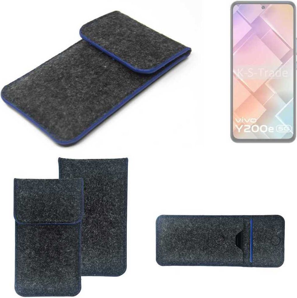 K-S-Trade Handy-Hülle Schutz-Hülle kompatibel mit Vivo Y200e 5G Filztasche Pouch Tasche Case Sleeve Filzhülle dunkelgrau, blauer Rand