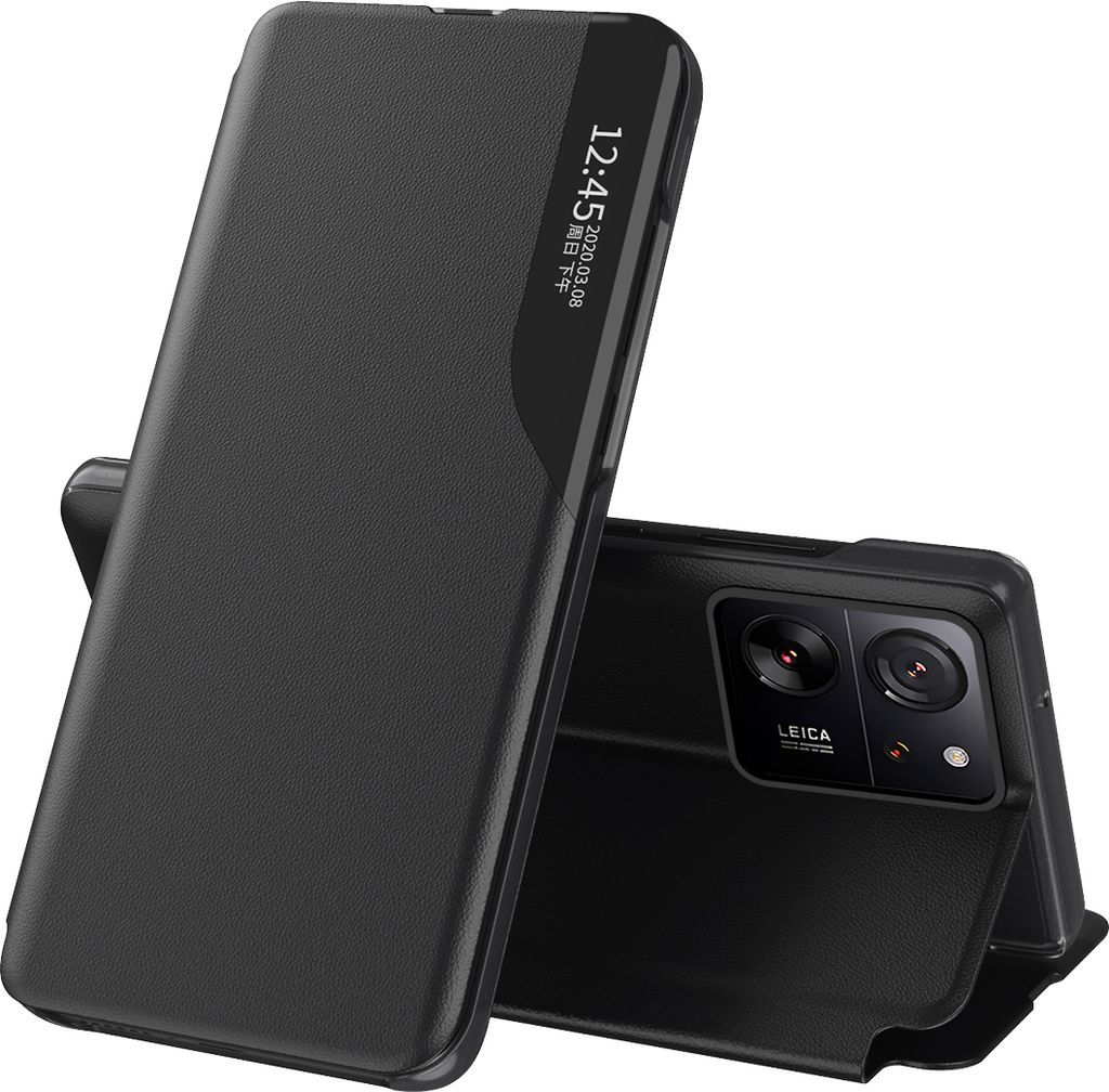 Dünn Flip Stand Cover Kunstleder Schutzhülle für Xiaomi 13T /13T Pro /Redmi K60 Ultra Schwarz