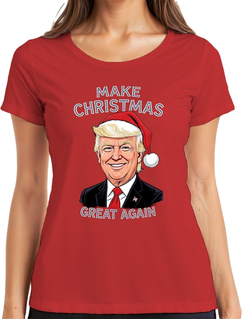 MAKE CHRISTMAS GREAT AGAIN Weihnachten Karikatur Patriotisch USA Damen T-Shirt, Rot, XXL