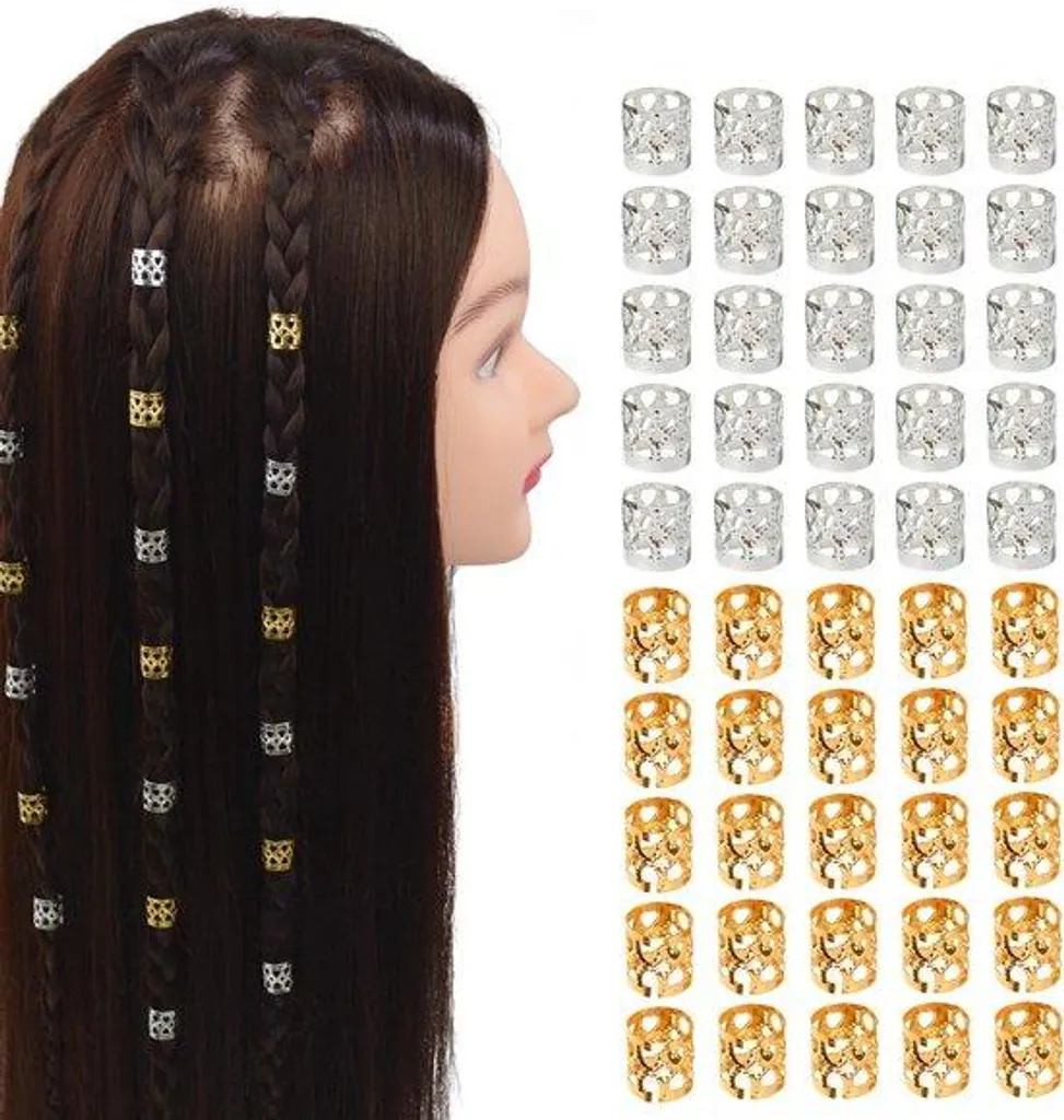 Bijoux de Cheveux pour Dreadlocks et Tresses en Aluminium 50 Pièces