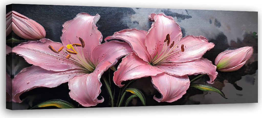 Leinwandbild Rosa Lilien Blumen Pflanzen Pastellfarben 150x50 Feeby Rosa bild für die wand bereit zum aufhängen