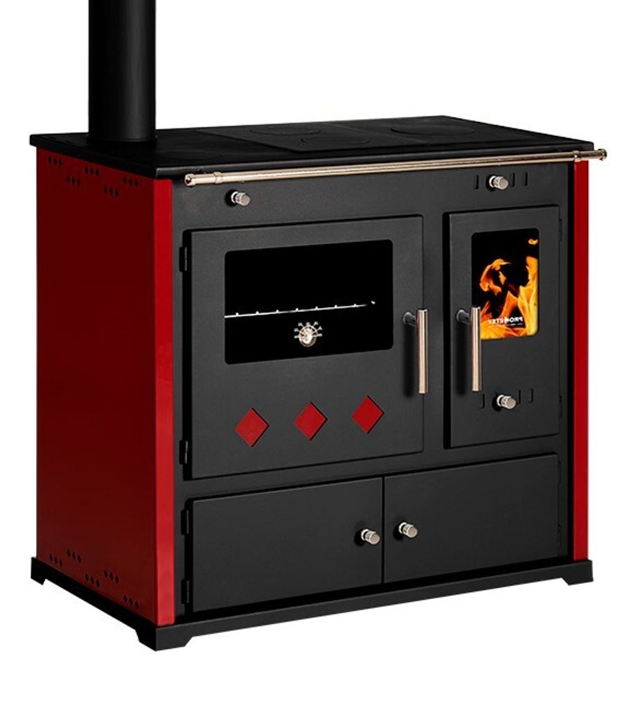 Kaminofen mit Backfach und Herdplatte Practik Lux Holzofen 9,5 kW Kamin Ofen Dauerbrandofen Werkstattofen Schwedenofen Hüttenofen Heizofen