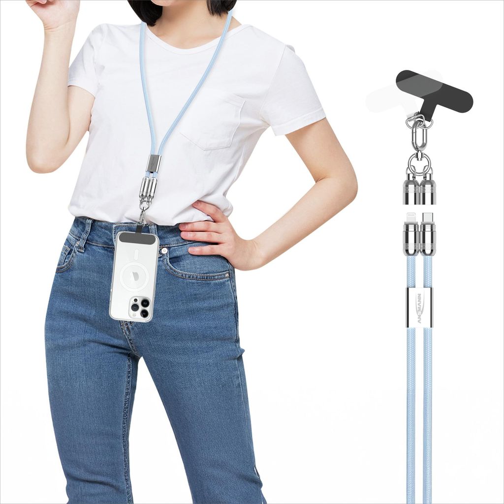 ANSMANN Handykette, Lanyard USB C auf Lightning Kabel, Handyband zum umhängen