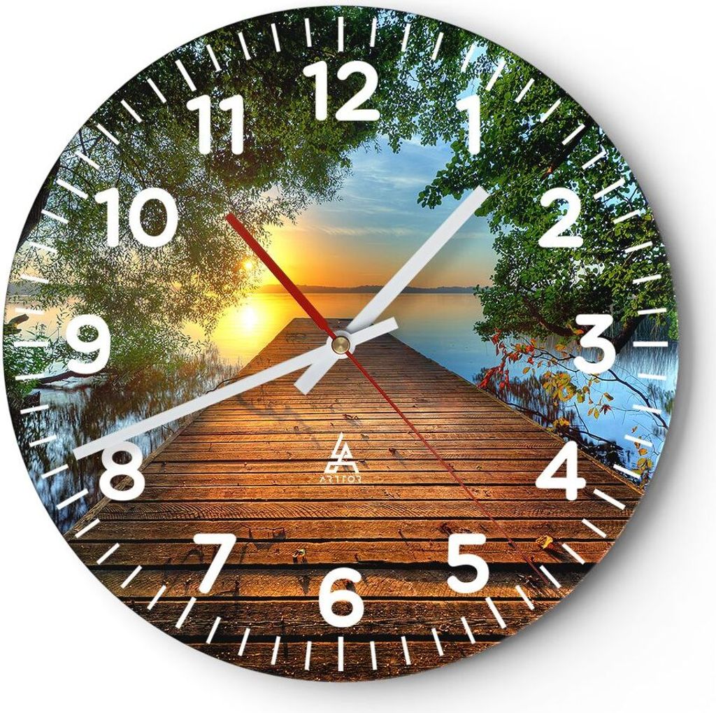 Wanduhr - Rund - Glasuhr - Brücke See - 30x30cm - Produktbild 