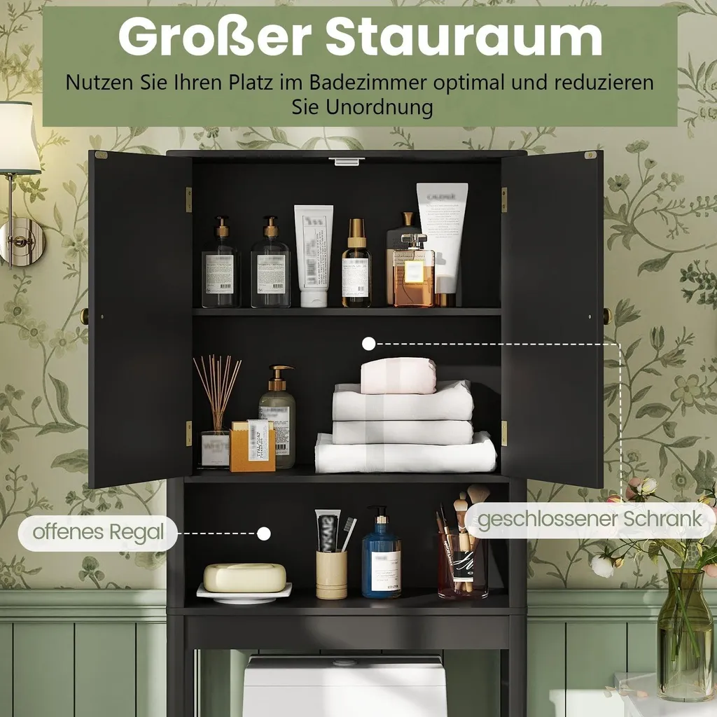 Meuble dessus WC noir étagère réglable en hauteur structure robuste