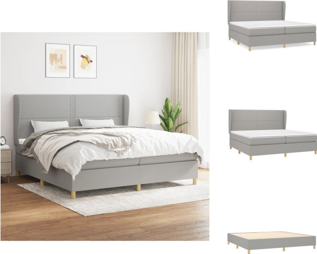 vidaXL Boxspringbett mit Matratze Hellgrau 200x200 cm Stoff - Betten & Bettgestelle