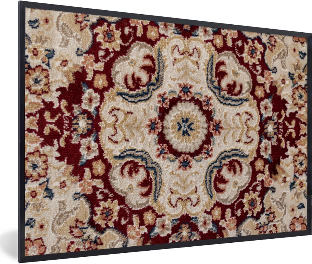 MuchoWow Gerahmtes Poster Muster - Teppich - Rot - Braun 90x60 cm - Poster mit Schwarzem Bilderrahmen Wandposter Rahmen Foto Bilder - Fotorahmen ...