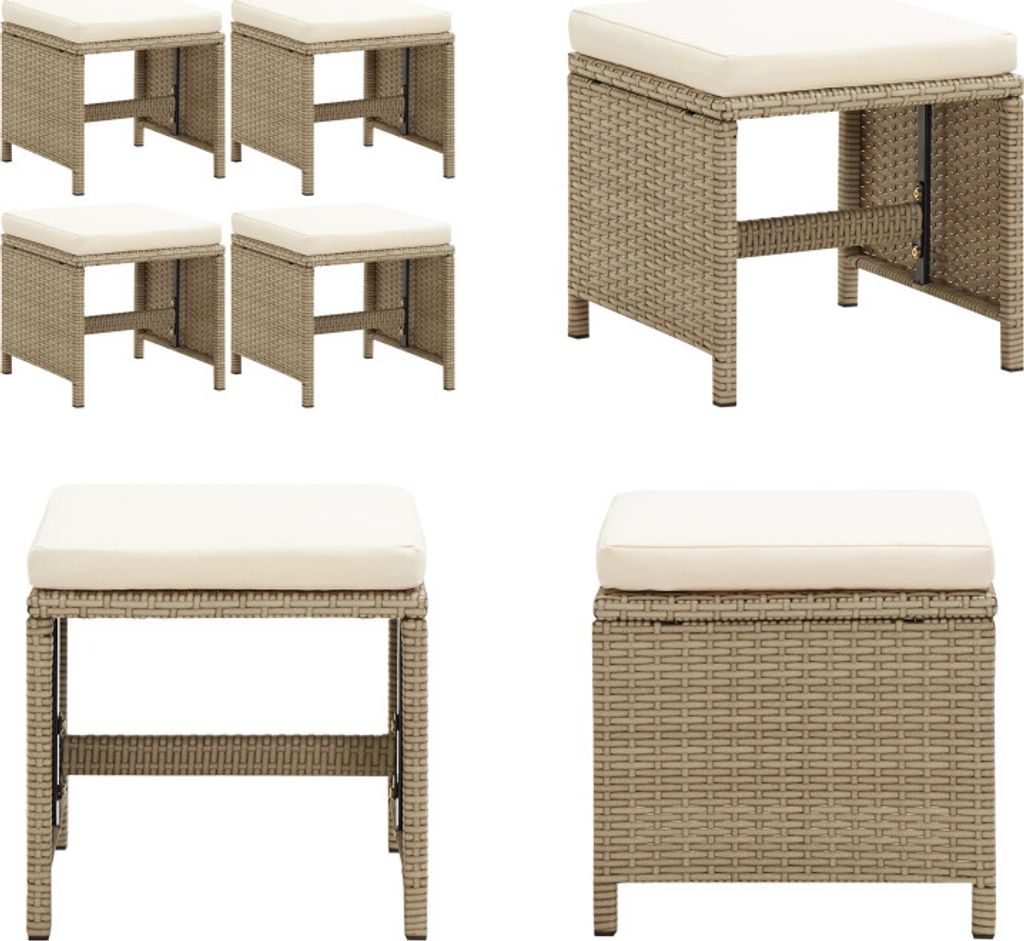 vidaXL Gartenhocker 4 Stk. mit Sitzkissen Poly Rattan Beige Produktbild 