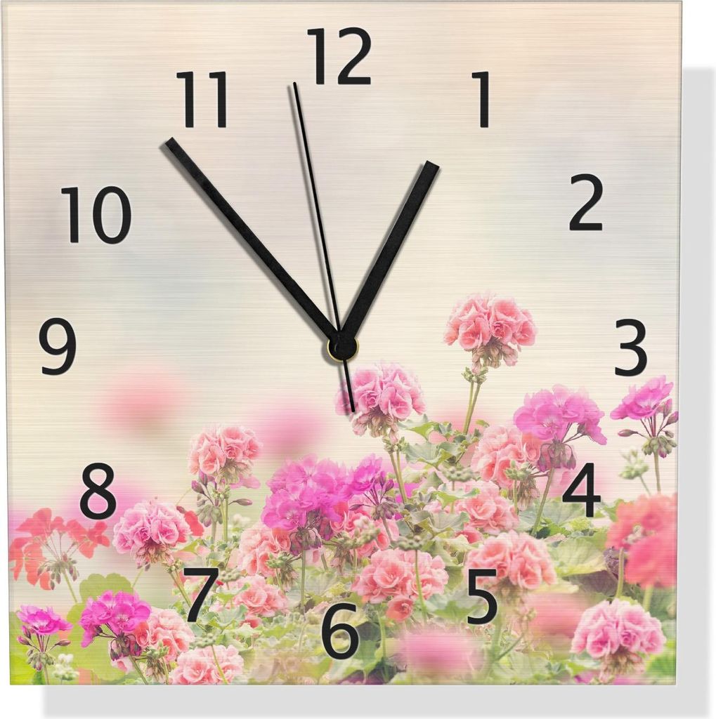 Wallario Design Wanduhr Zarte Blüten in Rosa aus Aluverbund, Größe 30 x 30 cm