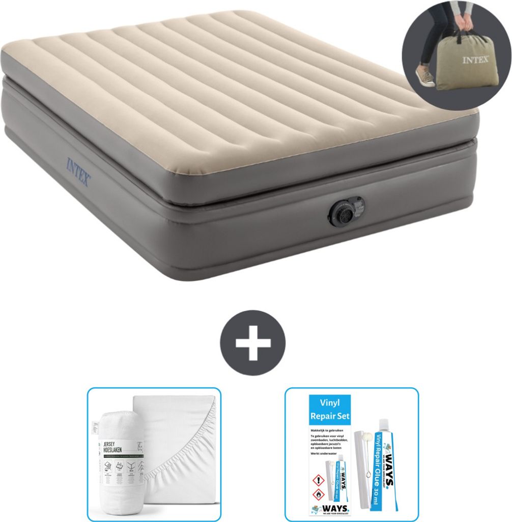 Intex Luftbett - 2 Personen - 152 x 203 x 51 cm - Grau - Inklusive Pumpe - Spannbettuch en Reperaturset