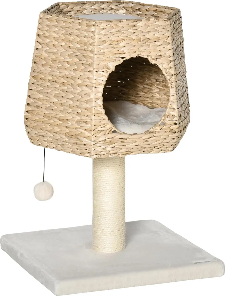 Petit arbre à chat design 2 niveaux avec niche tressée et sisal naturel