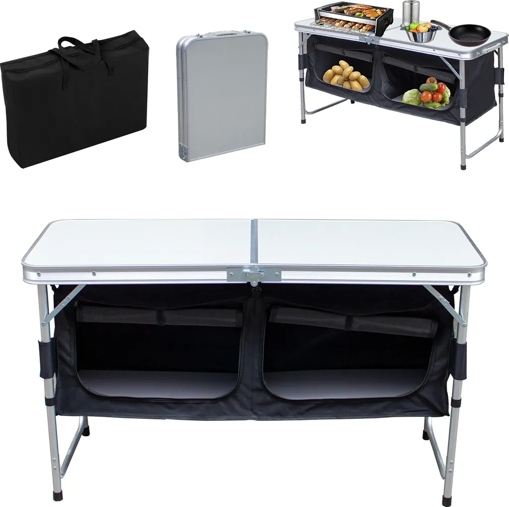 Cuisine de camping pliable en aluminium 120x47cm avec sac de transport
