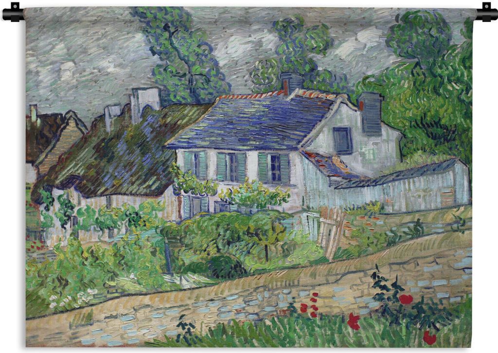 MuchoWow Wandteppich Wandbehang Haus in Auvers - Vincent van Gogh 60x45 cm Tapisserie Dekoration Wandtuch - Das Schlafzimmer