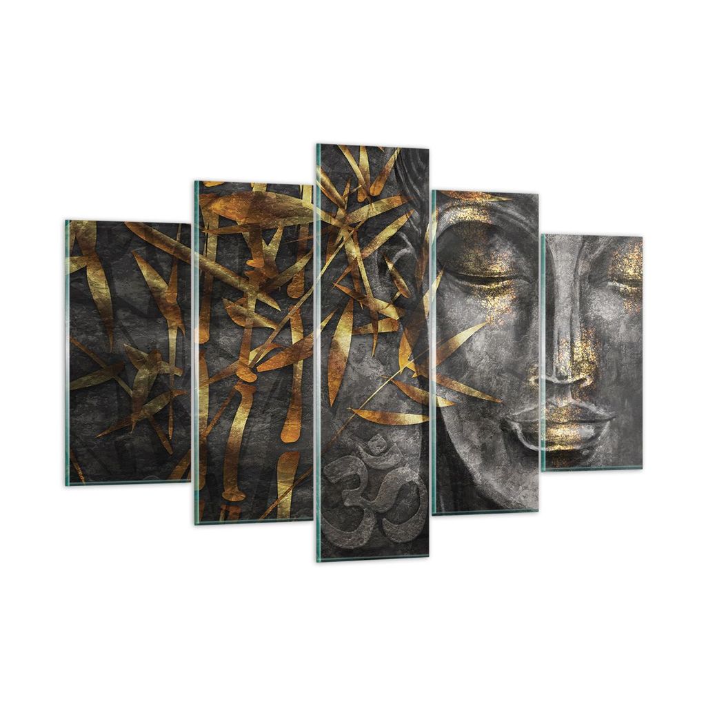 Bilder auf glas - 5 Teile - Buddha Gold Bodhisattva - 150x100cm - Glasbilder - Wandbilder - Bilder - zum Aufhängen bereit - Wanddekoration aus Gla...