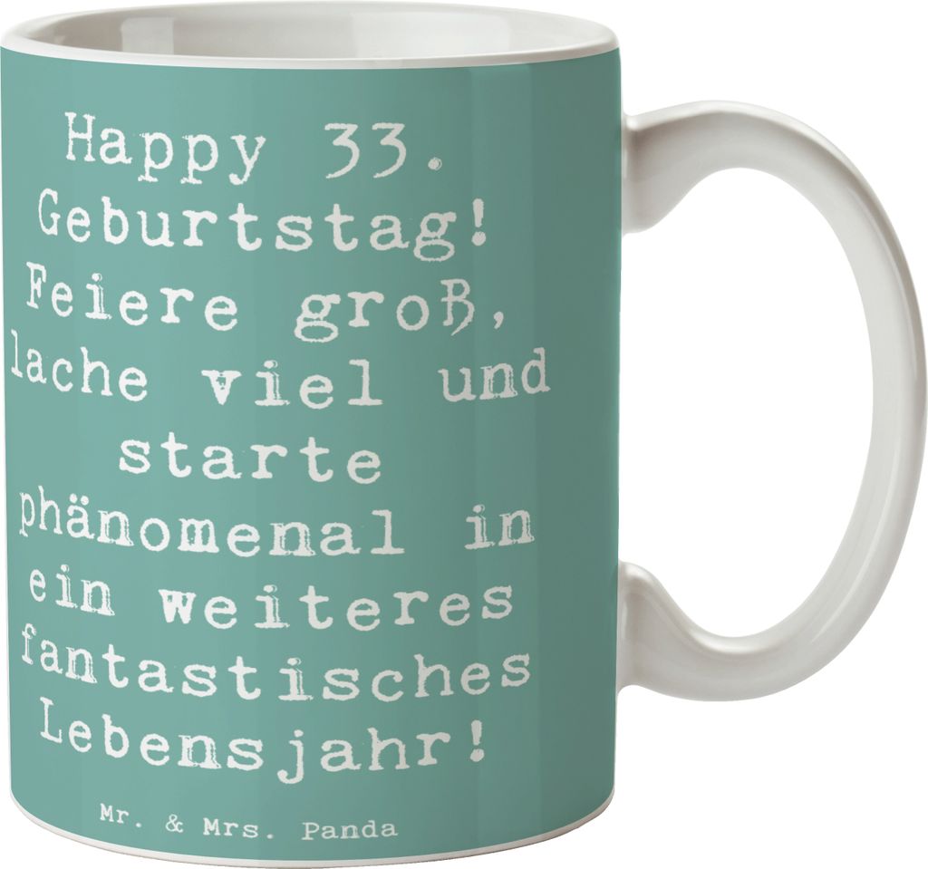 Mr. & Mrs. Panda Teebecher Spruch 33. Geburtstag - Meeresbrise - Geschenk, Kaffeebecher, Kaffeetasse, feiern, 33 Jahre, Keramiktasse, Geburtstagsge...