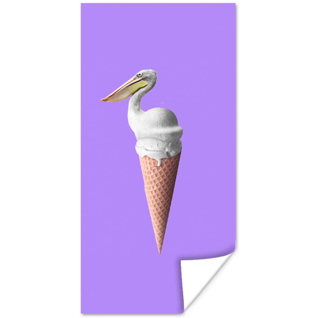 MuchoWow Poster Eiscreme - Vogel - Pelikan - Weiß - Eistüte 20x40 cm - Plakat - Foto