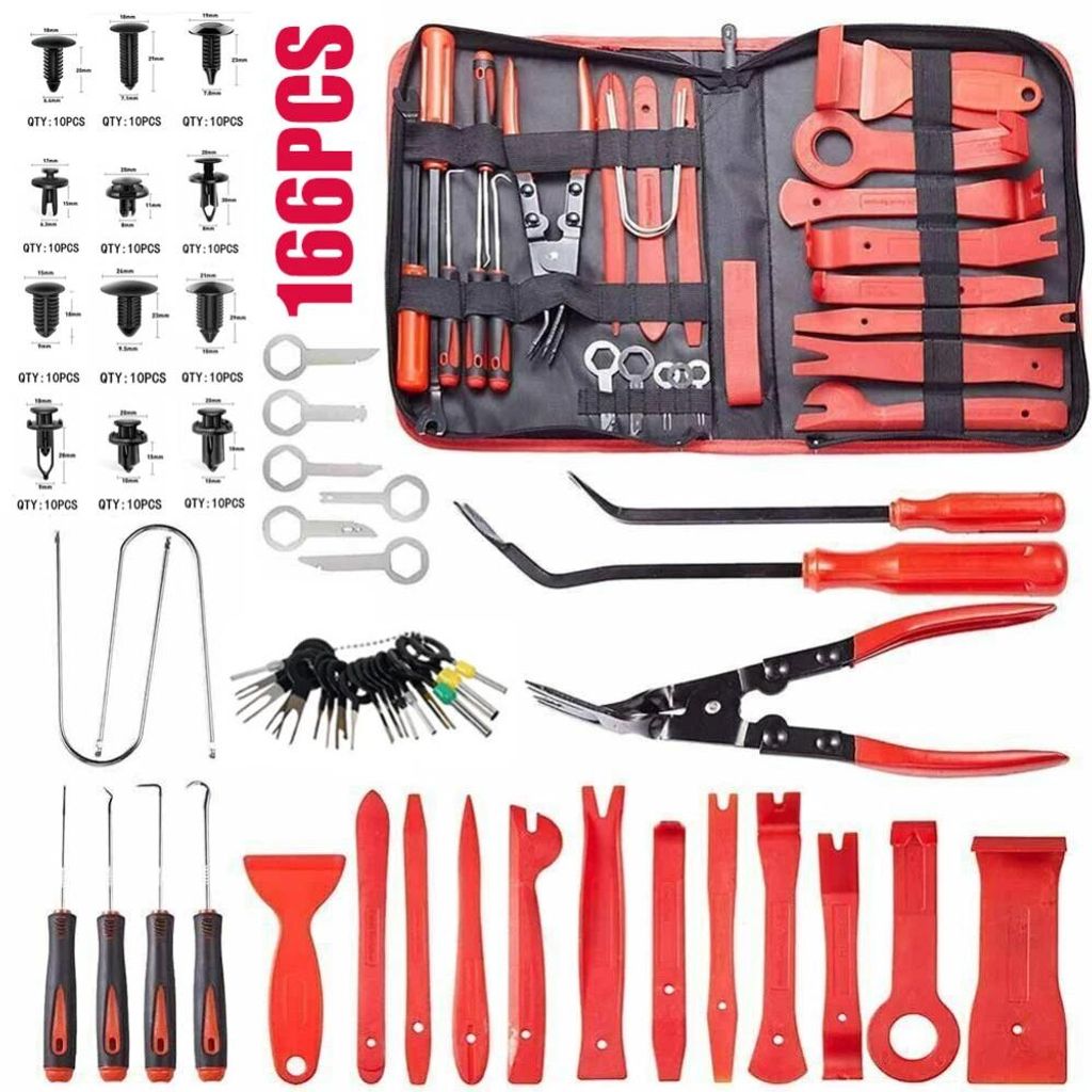 166tlg Auto Demontage Zierleistenkeile Werkzeug Clipheber Türpappen Innenraum Ausbau KFZ