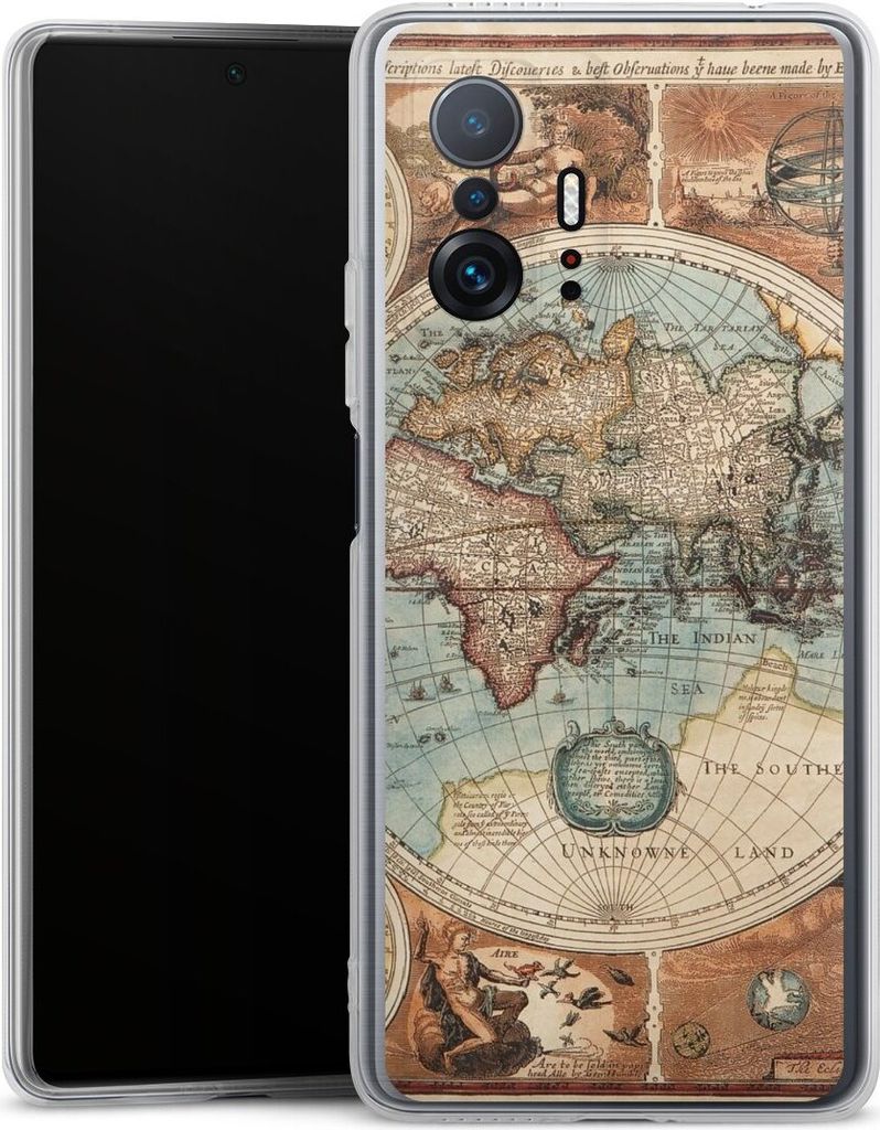 DeinDesign Handyhülle für Xiaomi 11T Pro 5G Silikon Hülle Case Smartphone Schutzhülle Landkarte Vintage Weltkarte