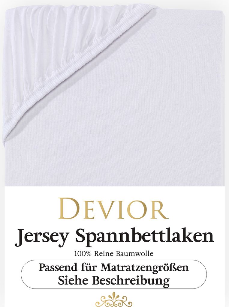 Devior Jersey Spannbettlaken 180x200 - 200x220 weiß Bettlaken 100% Baumwolle für Boxspringbett und Wasserbett