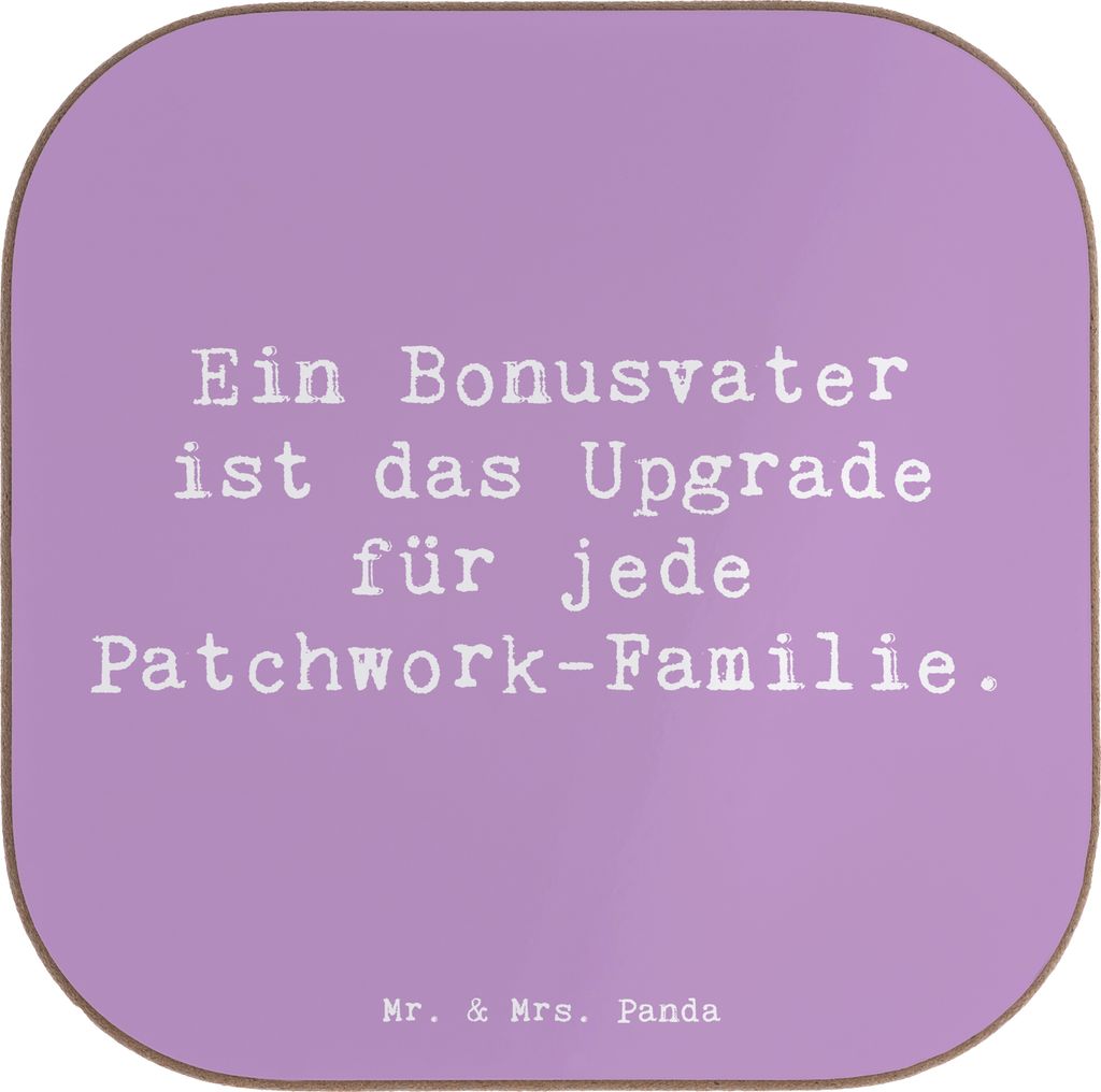 Mr. & Mrs. Panda Untersetzer Glas Spruch Bonusvater Upgrade - Lavendeltraum - Geschenk, Liebe, besondere Person, Coaster, Tischschoner, Jubiläen, ...