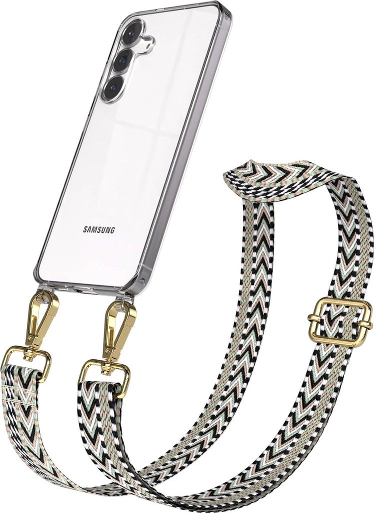 EAZY CASE Handykette - Verstellbarer Trageriemen kompatibel mit Samsung Galaxy S25 FE, Handykordel mit transparenter Silikon-Hülle, Karabiner Silb...