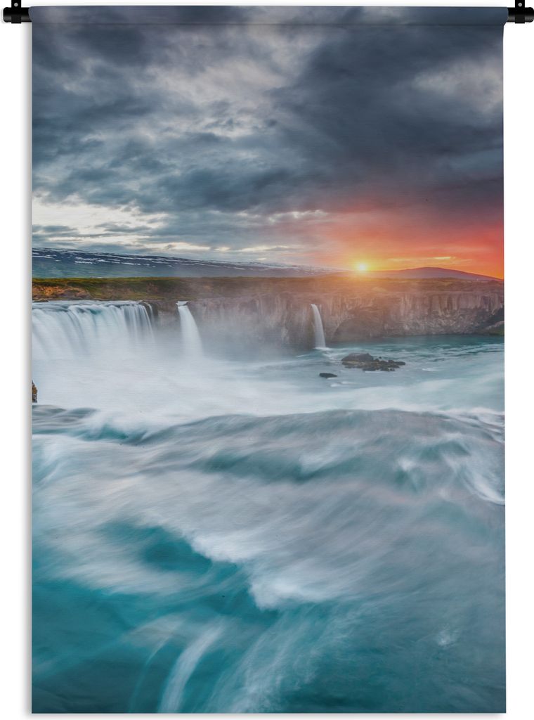 MuchoWow Wandteppich Wandbehang Wasserfall - Sonnenuntergang - Natur - Wasser 60x90 cm Tapisserie Dekoration Wandtuch - Foto-Teppich - Abwaschbar