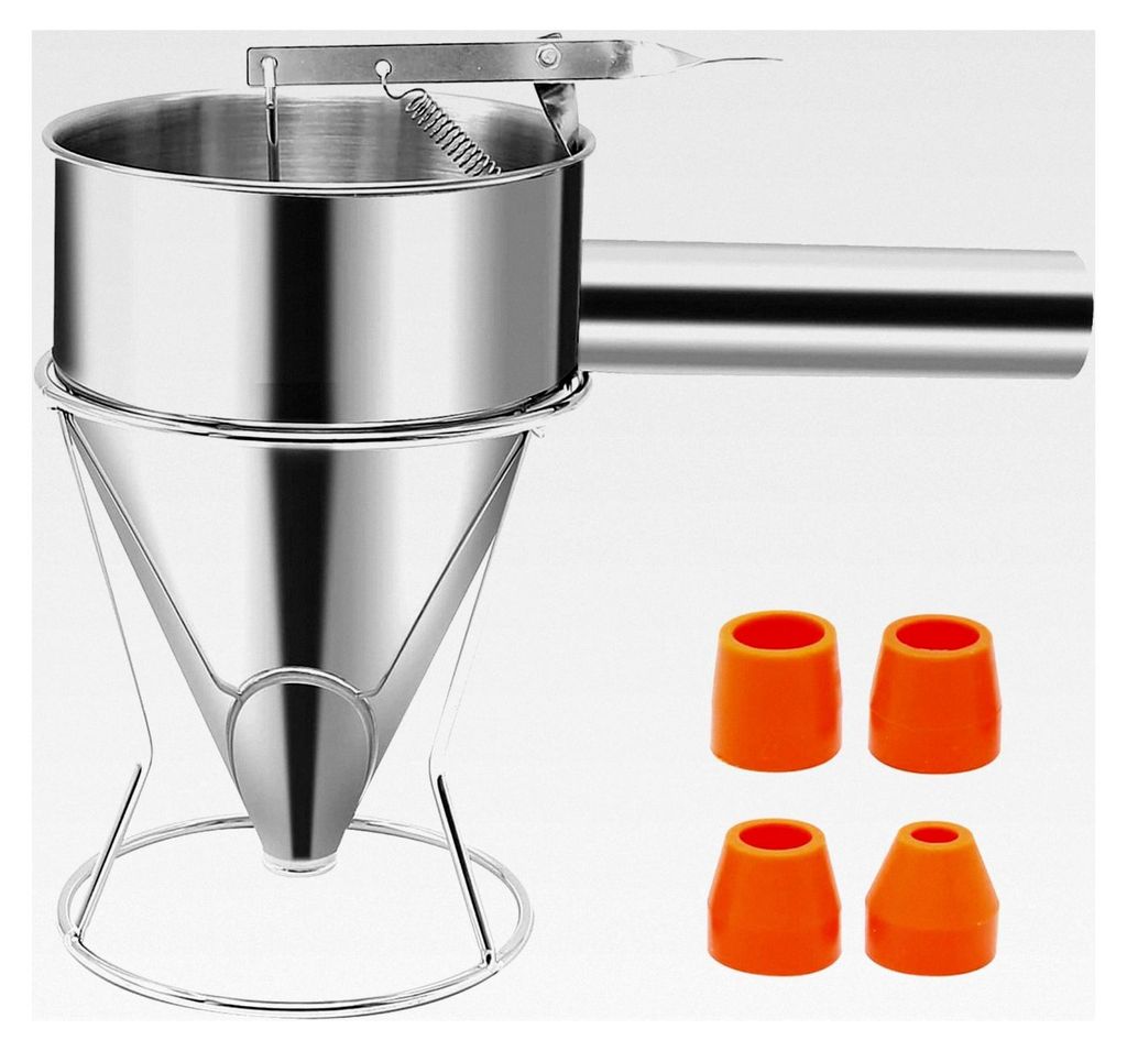 Edelstahl Trichter für Teigspender 1,2L mit 4 Düsen für Kuchen und Desserts
