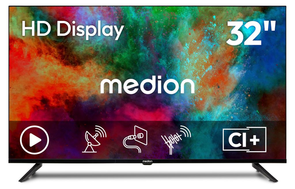 MEDION 80 cm (32 Zoll) HD Fernseher (Triple Tuner Receiver DVB-T2 DVB-C DVB-S2, 2 x HDMI, USB, Mediaplayer, VESA, CI+, MD 832002)