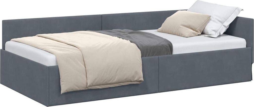 Eckbettgestell mit Kopfteil Dunkelgrau 90 cm x 190 cm Samt