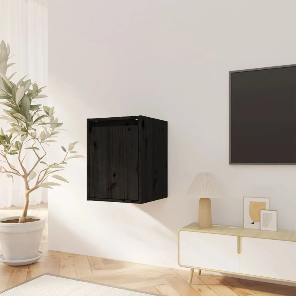 vidaXL Coppia Armadi Pensili Neri in Legno Massello 30x30x40 cm - 4