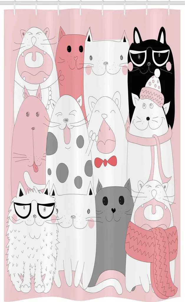 Tenda Doccia Moderna 120x180 cm - Stampa Gatti Doodle ABAKUHAUS Rosa