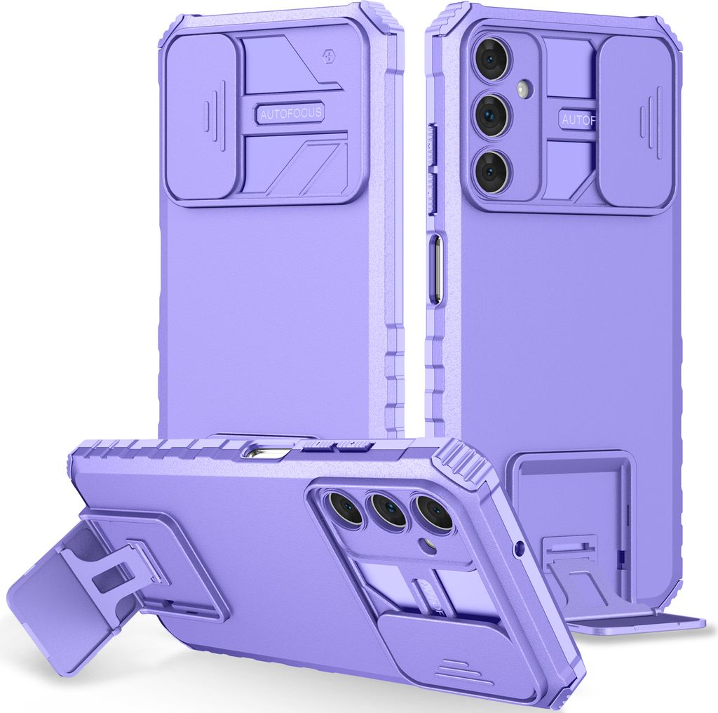 Dual Layer Hülle für Samsung Galaxy A05S Stossfest Robust Ständer Schutzhülle mit Schiebe Kamera Schutz Lila