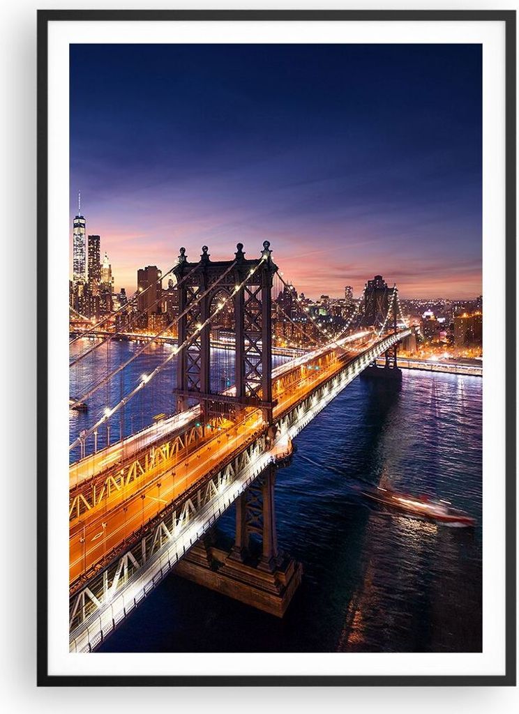 Gerahmtes Poster - Schwarzer Rahmen - Usa amerika new york manhattan - 70x100 cm - Wand Bild - Wanddeko - Wandbilder - Wandposter - Bilderrahmen - ...