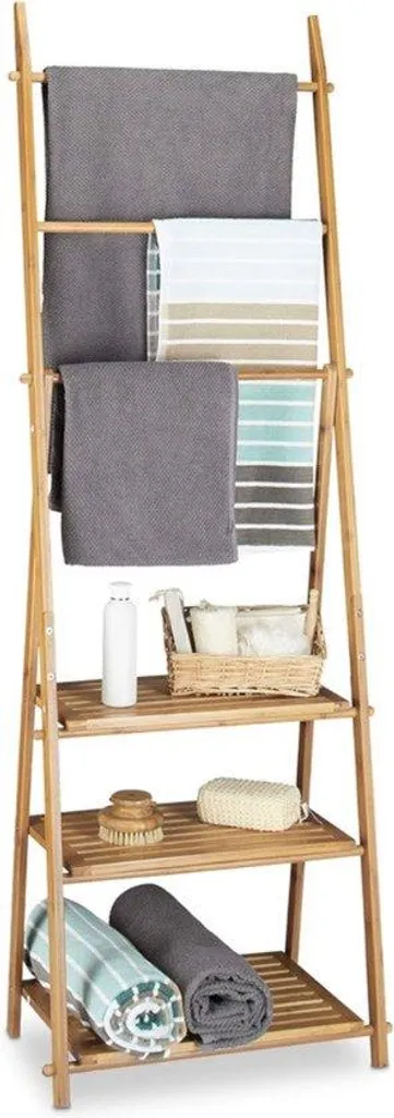 Étagère porte-serviettes sur pied avec 3 niveaux de séchage aéré 50cm