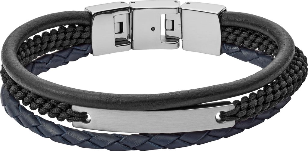 Fossil JF03186040 Herren Armband Edelstahl Silber schwarz 21 cm