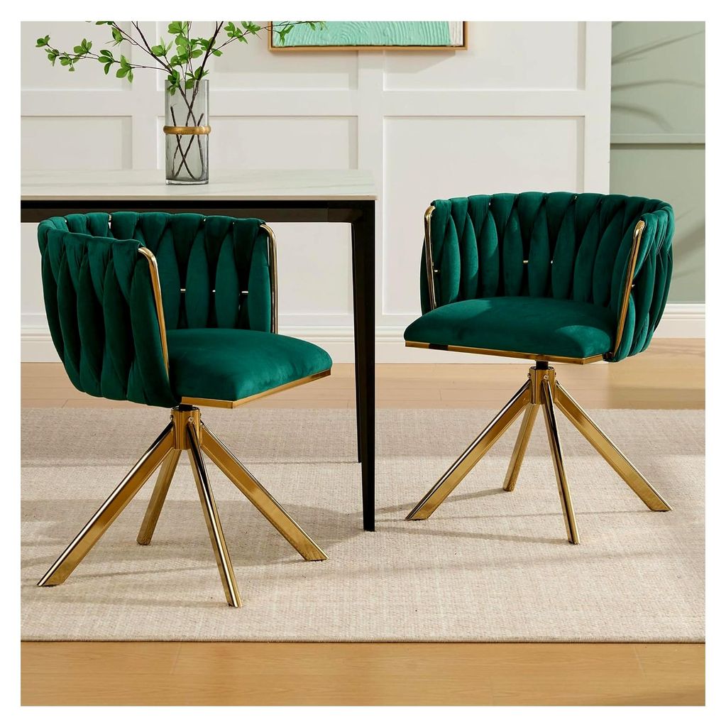 2er-Set Velourssessel mit 180°-Drehfunktion, ergonomischer Rückenstütze und Schwerlastgestell (150 kg) – Samtweicher Drehstuhl für Büro, Hom...